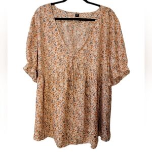 SHEIN Curve Floral Print Blouse Ruffled Short Sleeves